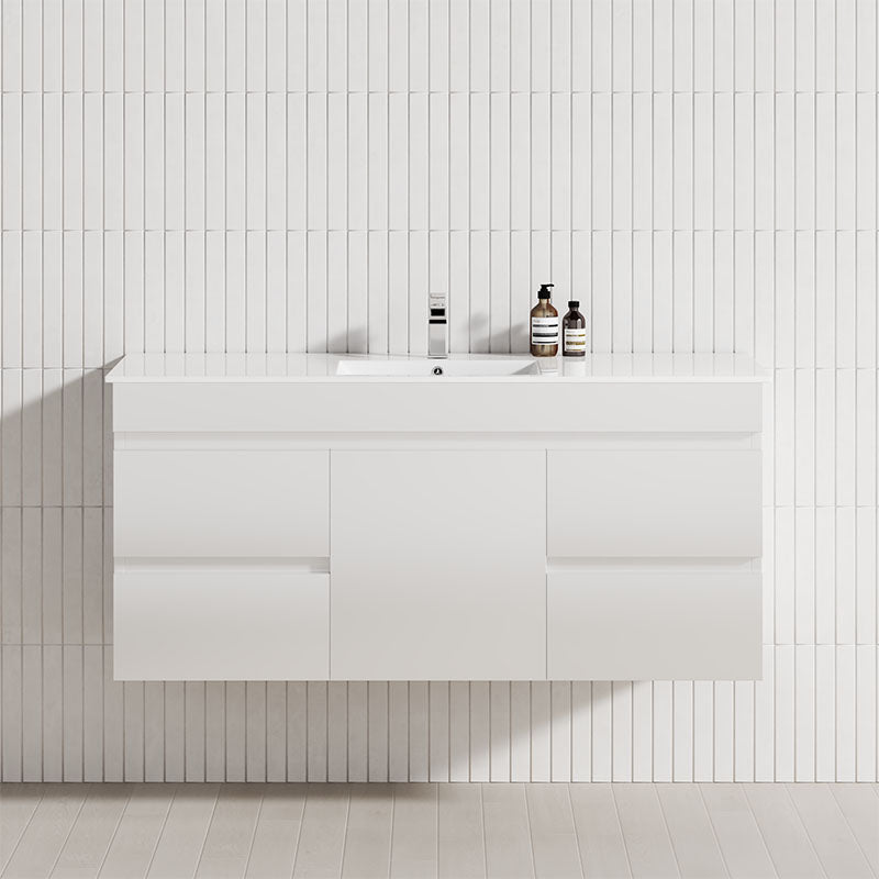 4-Drawer 1-Door 1200mm Wall Hung Bathroom Floating Vanity Single Bowl Multi-Colour Cabinet Only