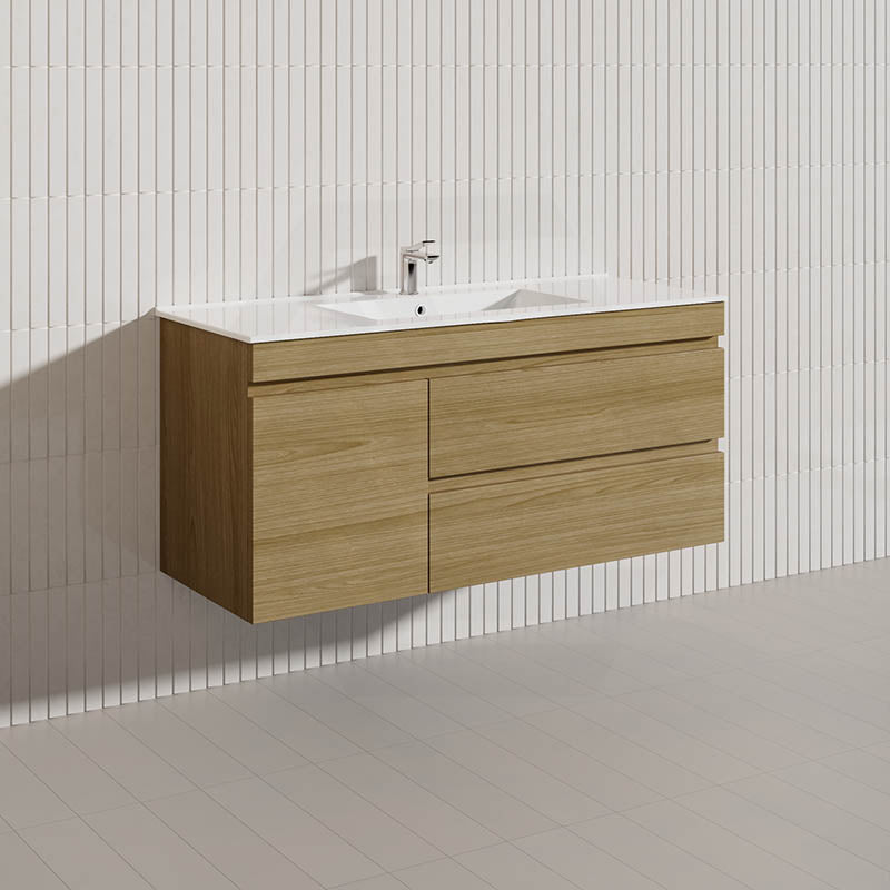 2-Drawer, 1-Door 1200mm MDF Wall Hung Bathroom Floating Vanity Only Single Bowl Variant Color Available