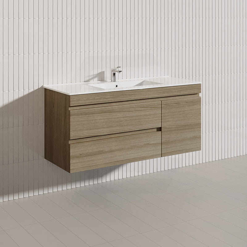 2-Drawer, 1-Door 1200mm MDF Wall Hung Bathroom Floating Vanity Only Single Bowl Variant Color Available