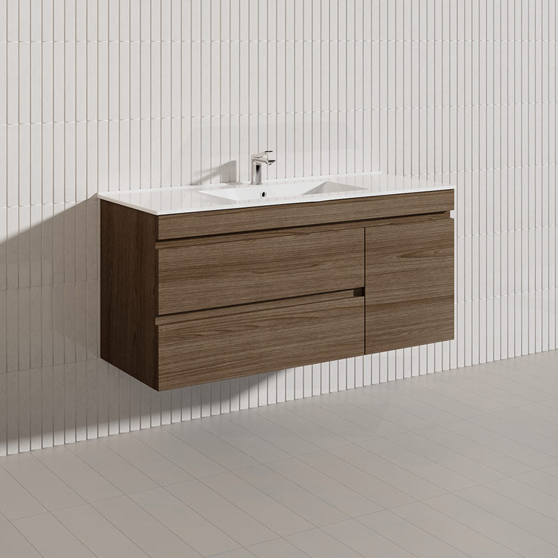 2-Drawer, 1-Door 1200mm MDF Wall Hung Bathroom Floating Vanity Only Single Bowl Variant Color Available