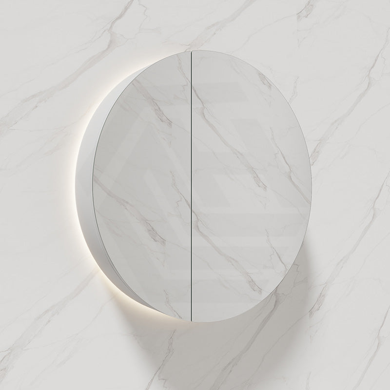 800Mm Round Led Backlit Pencil Edge Mirror Cabinet Matt White Shaving Cabinets