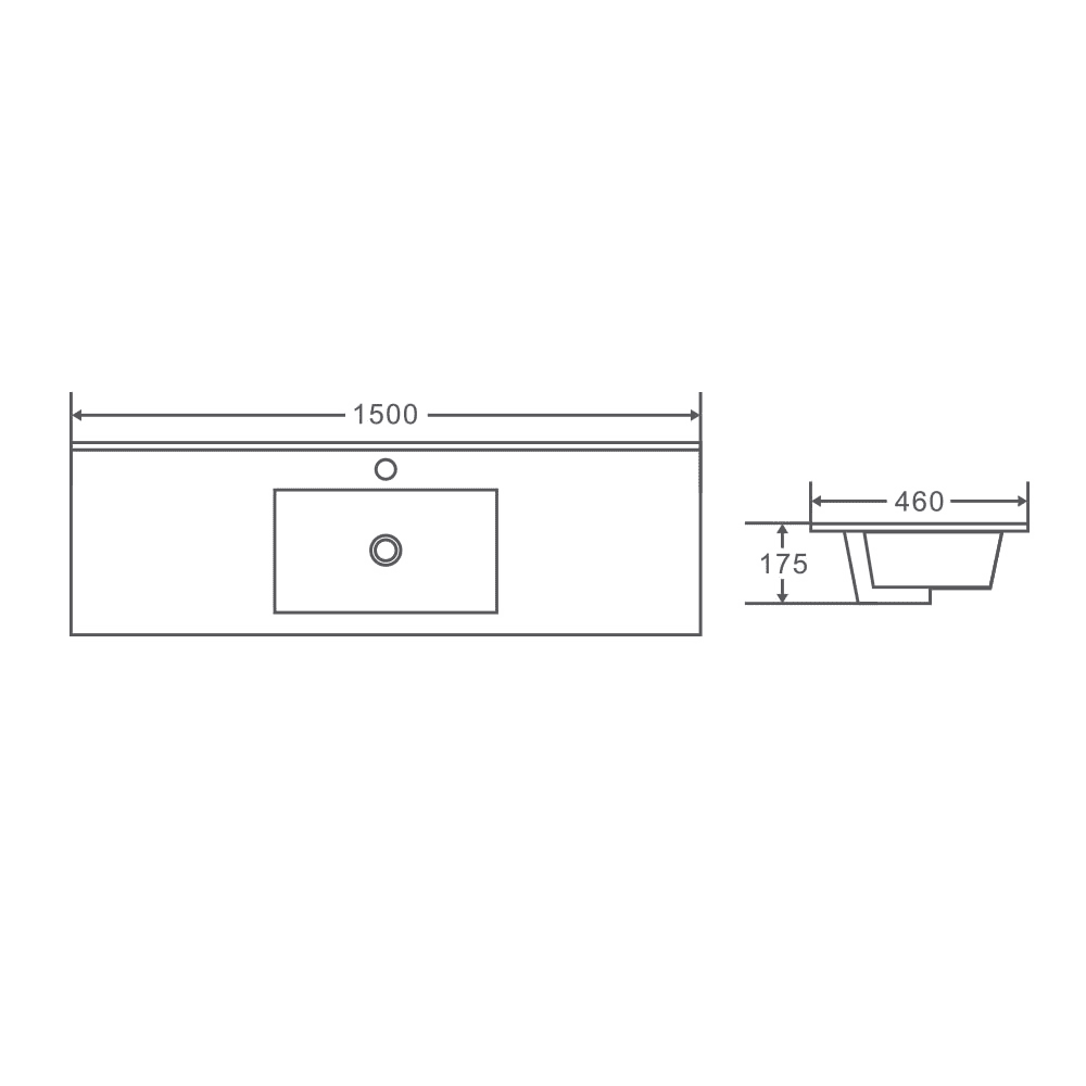 1500x460x175mm Ceramic Top for Bathroom Vanity Single Bowl Gloss White