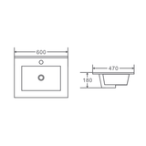 600x470x180mm Ceramic Top for Bathroom Vanity Single Bowl Gloss White