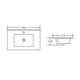 760x370x190mm Slim Ceramic Top for Bathroom Vanity Single Bowl Gloss White Narrow