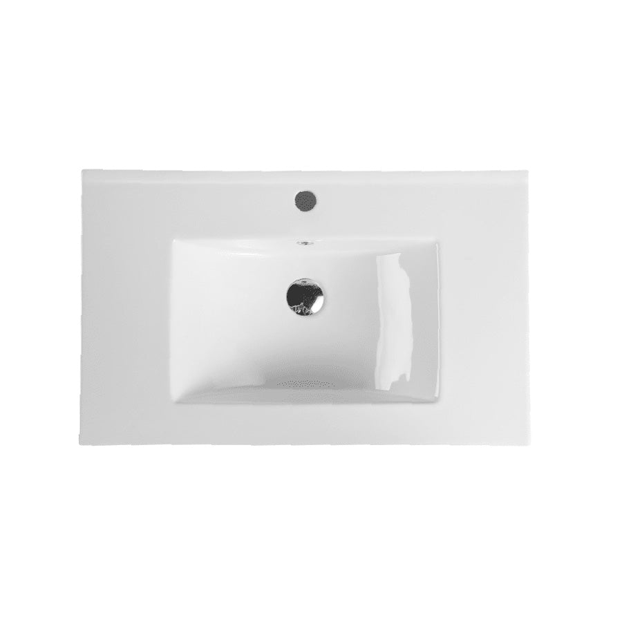 760x370x190mm Slim Ceramic Top for Bathroom Vanity Single Bowl Gloss White Narrow
