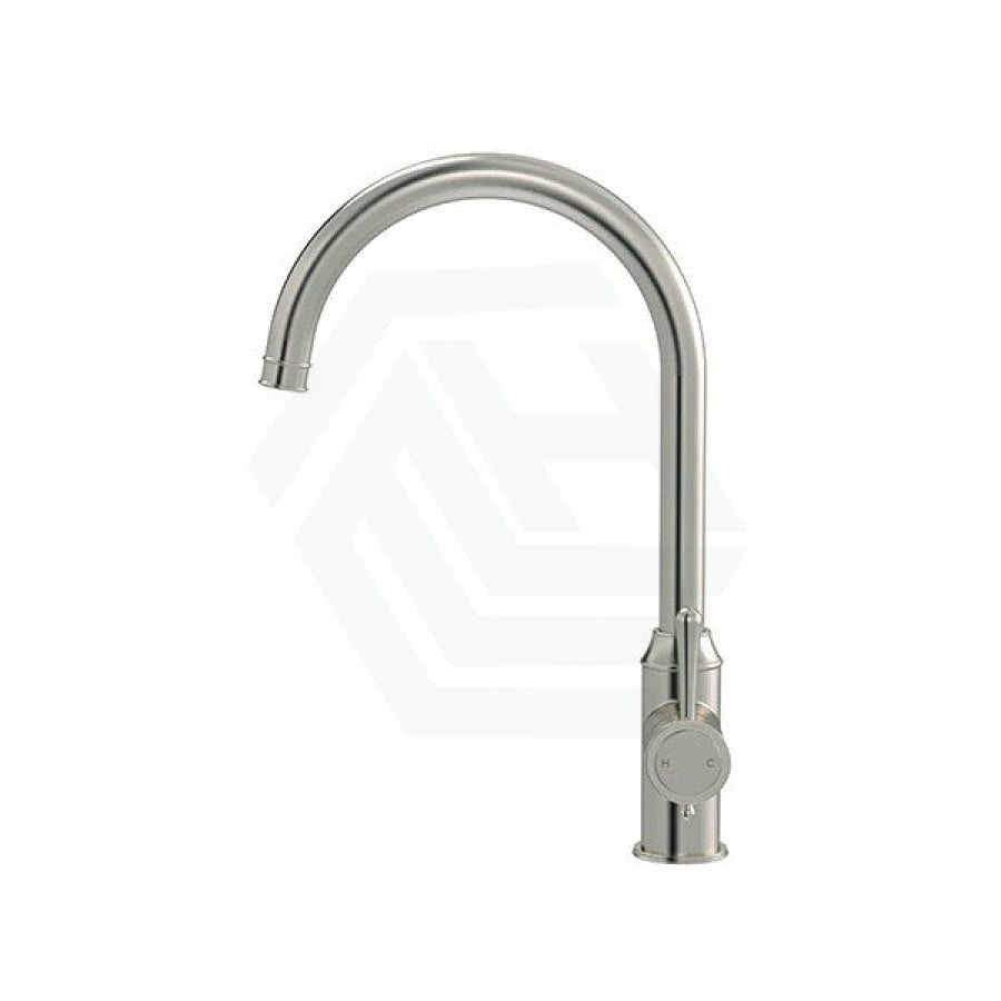N#3(Nickel) Meir Harrington Round Gooseneck Kitchen Mixer Tap with 360 Degree Swivel Spout PVD Brushed Nickel
