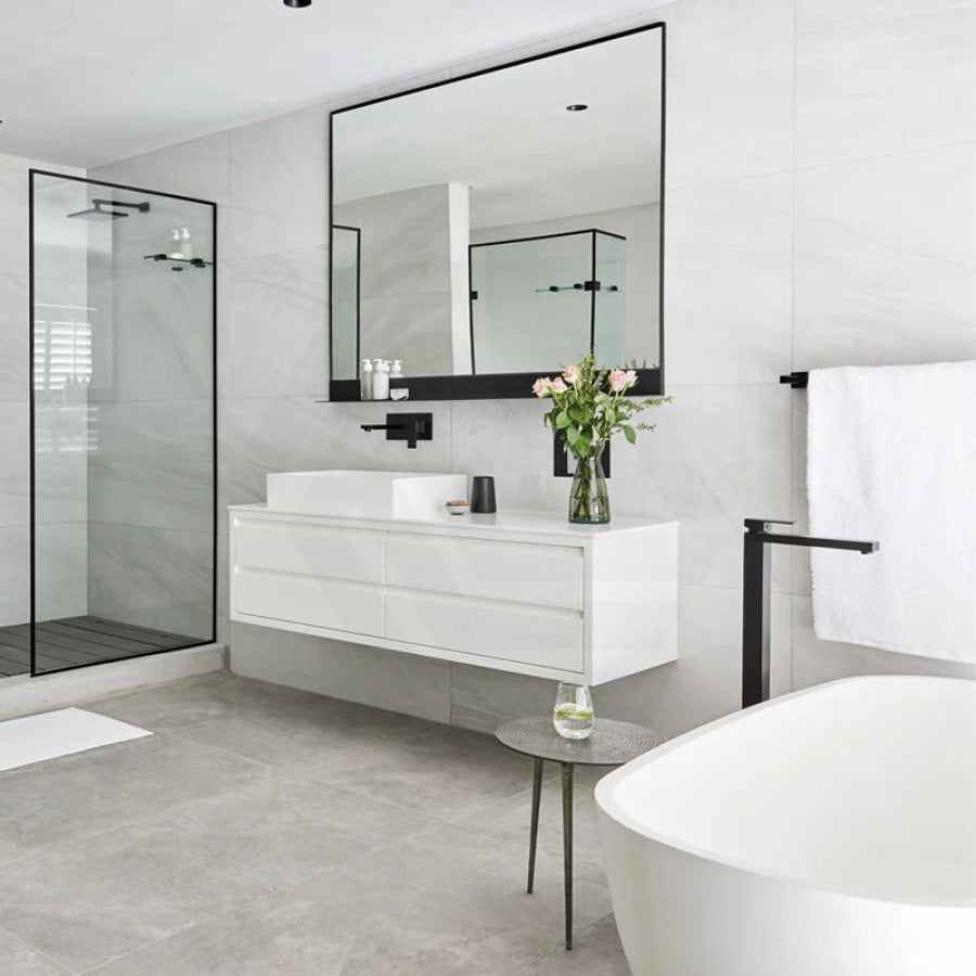 Meir Square Floor Freestanding Bath Mixer Matt Black