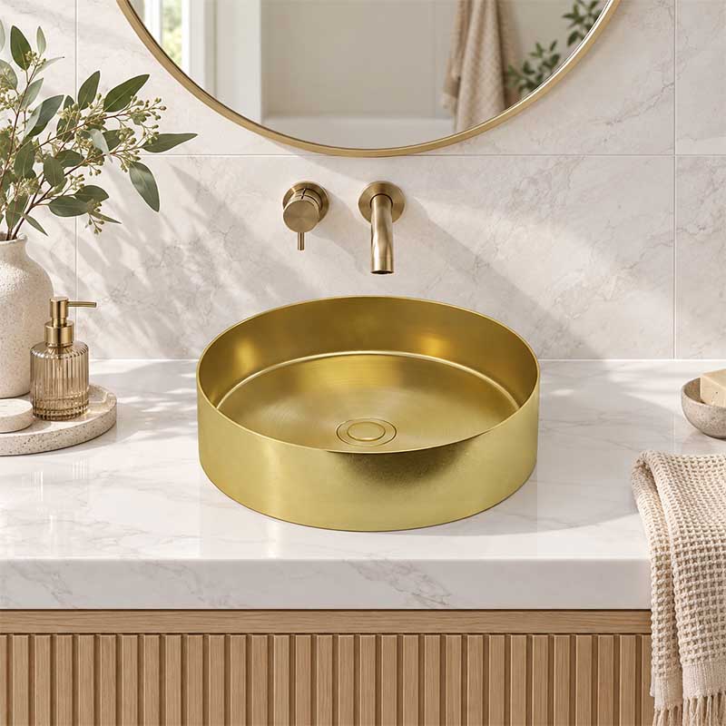 Meir Lavello Round Stainless Steel Above Counter Basin NO Overflow 380x380x110mm - Variant Colour