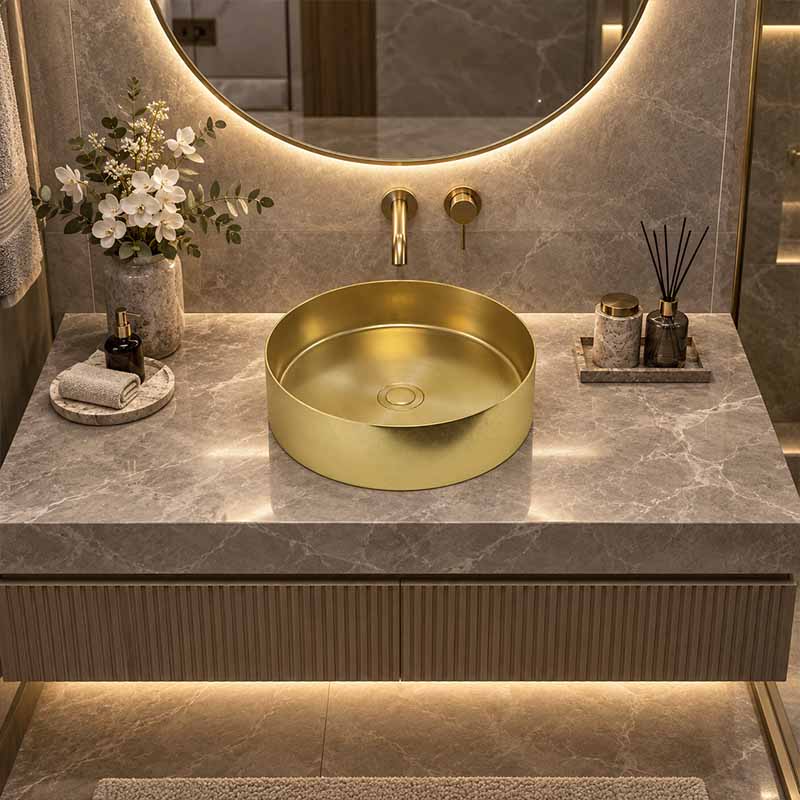 Meir Lavello Round Stainless Steel Above Counter Basin NO Overflow 380x380x110mm - Variant Colour