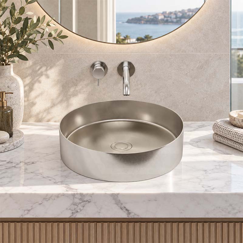 Meir Lavello Round Stainless Steel Above Counter Basin NO Overflow 380x380x110mm - Variant Colour