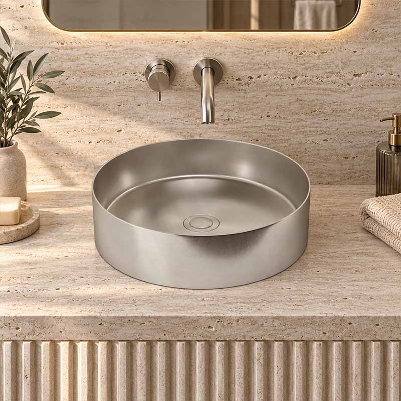 Meir Lavello Round Stainless Steel Above Counter Basin NO Overflow 380x380x110mm - Variant Colour