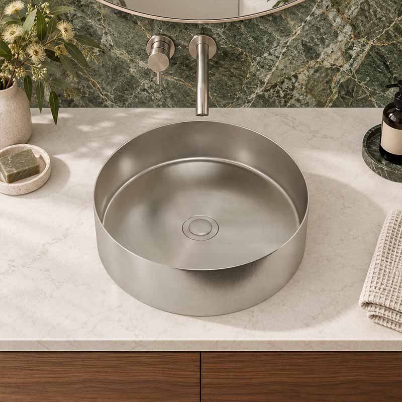 Meir Lavello Round Stainless Steel Above Counter Basin NO Overflow 380x380x110mm - Variant Colour