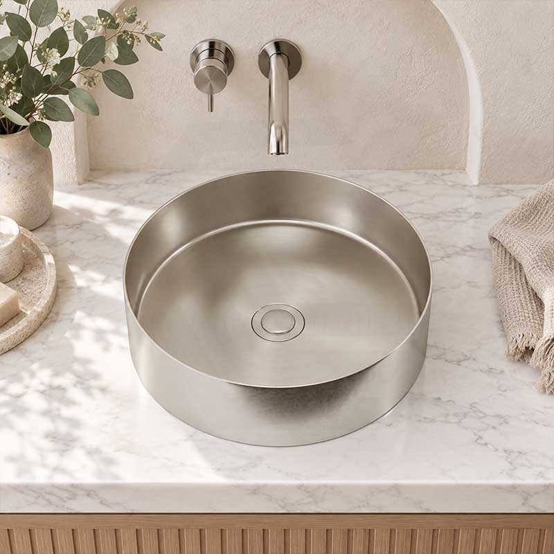 Meir Lavello Round Stainless Steel Above Counter Basin NO Overflow 380x380x110mm - Variant Colour