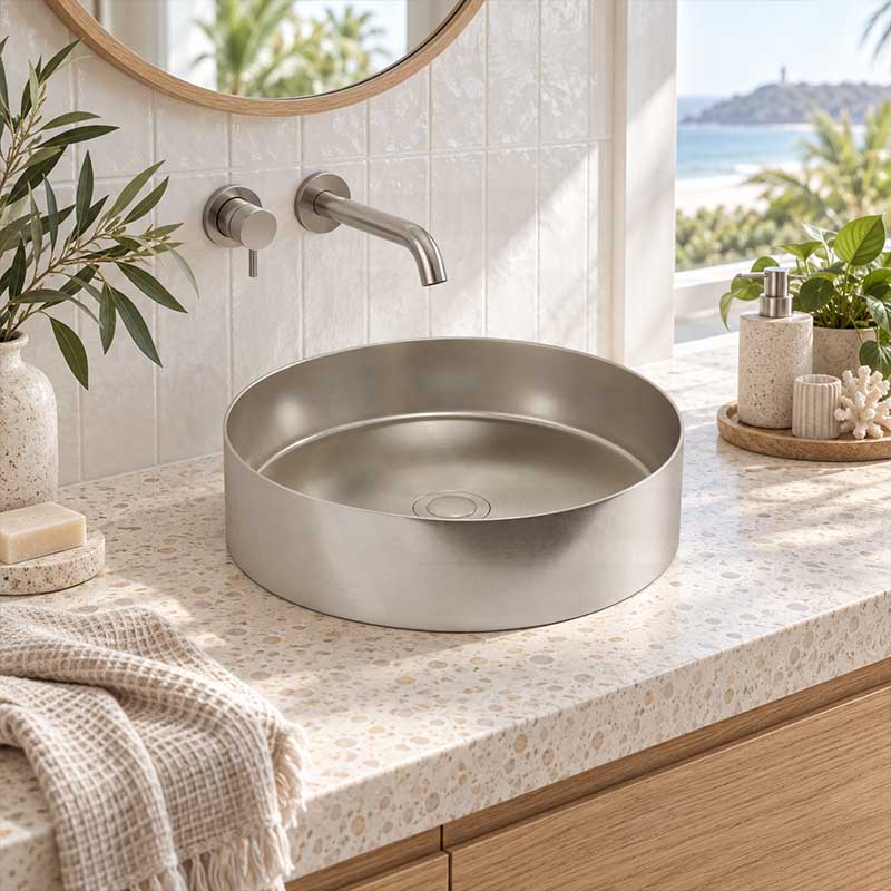 Meir Lavello Round Stainless Steel Above Counter Basin NO Overflow 380x380x110mm - Variant Colour