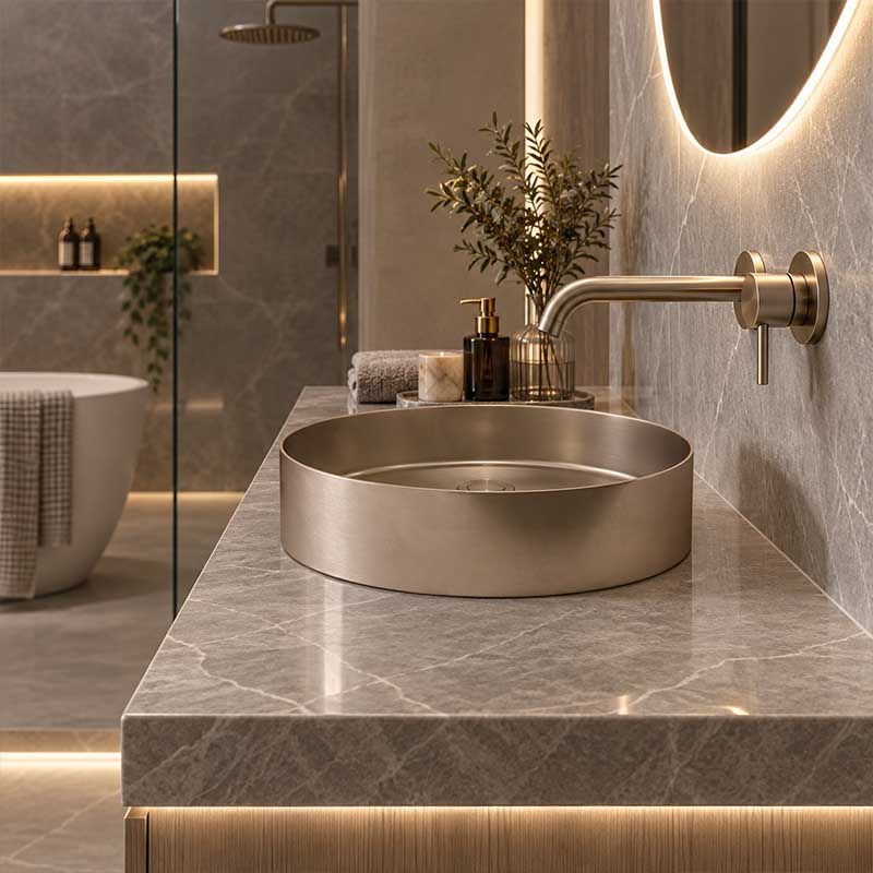 Meir Lavello Round Stainless Steel Above Counter Basin NO Overflow 380x380x110mm - Variant Colour