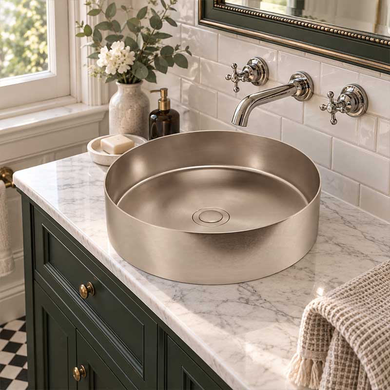 Meir Lavello Round Stainless Steel Above Counter Basin NO Overflow 380x380x110mm - Variant Colour