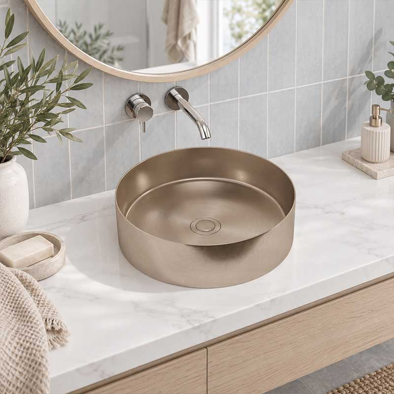 Meir Lavello Round Stainless Steel Above Counter Basin NO Overflow 380x380x110mm - Variant Colour