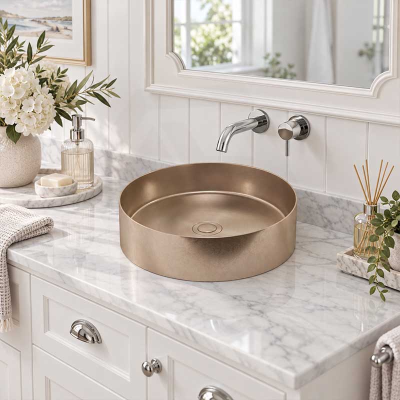Meir Lavello Round Stainless Steel Above Counter Basin NO Overflow 380x380x110mm - Variant Colour