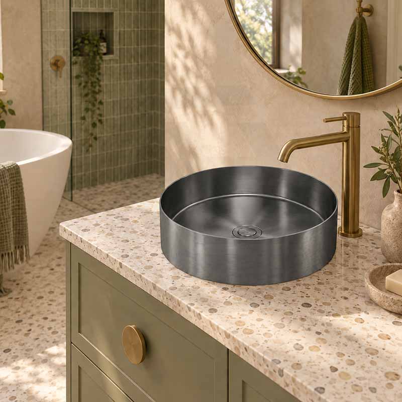 Meir Lavello Round Stainless Steel Above Counter Basin NO Overflow 380x380x110mm - Variant Colour