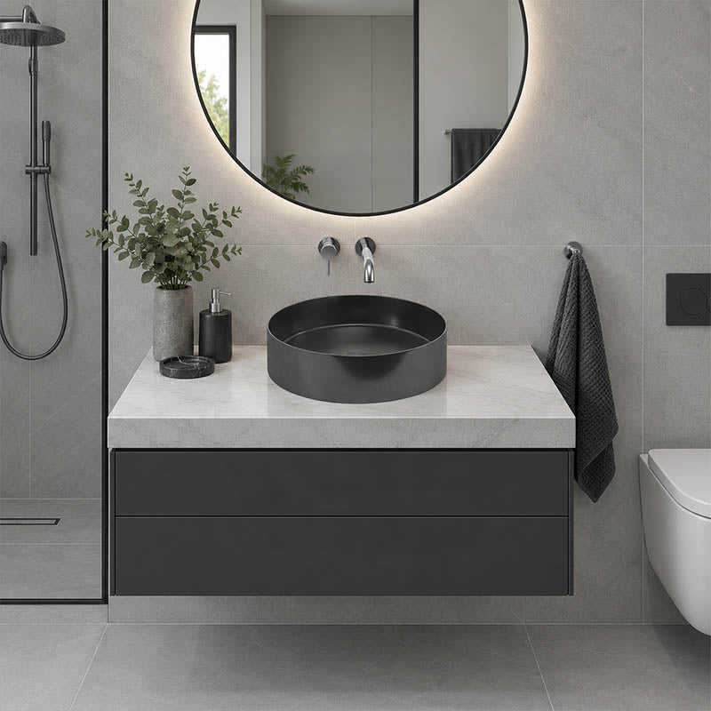 Meir Lavello Round Stainless Steel Above Counter Basin NO Overflow 380x380x110mm - Variant Colour