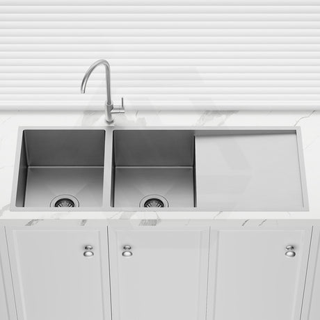 Meir Lavello 1160x440x230mm Stainless Steel Double Bowl Kitchen Sink with Drainboard Top/Flush/Under Mount Variant Colour Available