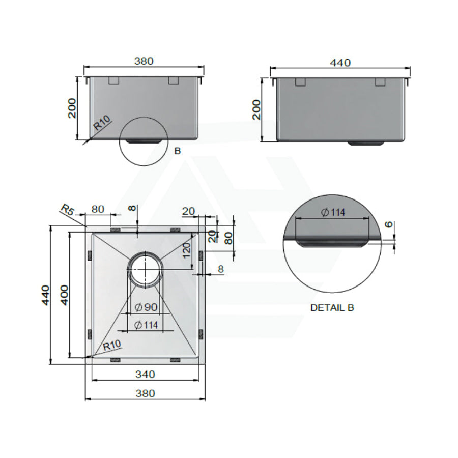 Meir Lavello 380x440x200mm Stainless Steel Single Bowl Kitchen Sink Top/Flush/Under Mount Variant Colour Available