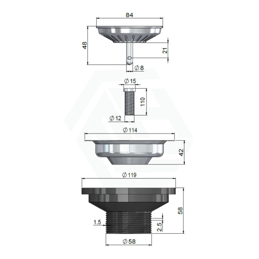 Meir Lavello 380x440x200mm Stainless Steel Single Bowl Kitchen Sink Top/Flush/Under Mount Variant Colour Available