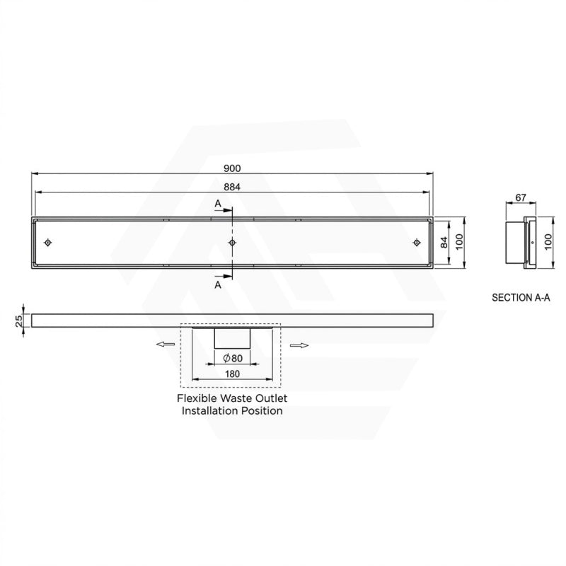 Meir 900mm Stainless Steel Shower Channel Waste with Tile Insert Colour Available