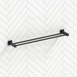 Meir 600mm Matt Black Square Double Towel Rail Wall Mounted Brass