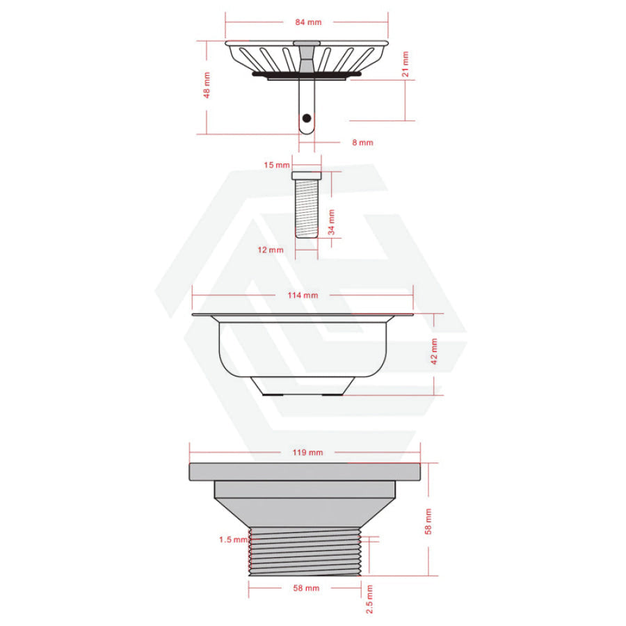 Meir Lavello Sink Strainer and Waste Plug Basket with Stopper Variant Colour Available