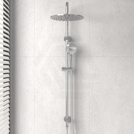 Meir 300Mm Round Chrome Twin Shower Station Universal Water Inlet 3 Functions Handheld Showers