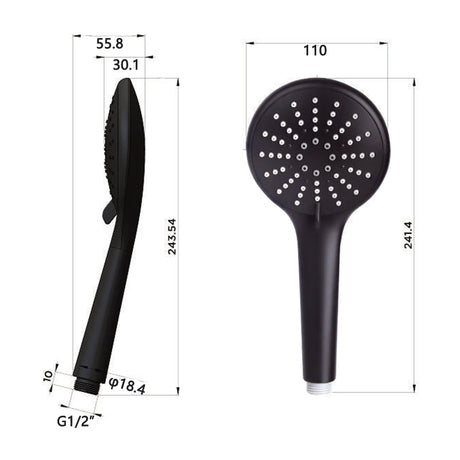 Meir Matt Black Round Hand Held Shower Solid Brass 3 Functions Handheld Showers