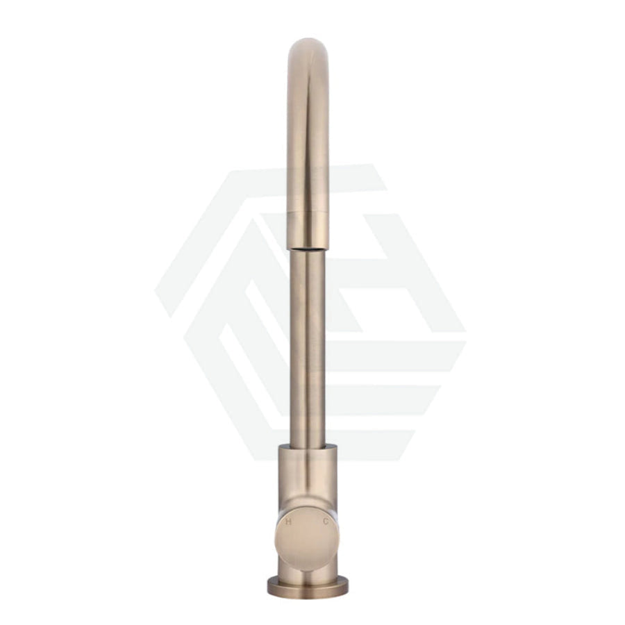 Meir Round Gooseneck 360¡ã Swivel Kitchen Mixer Tap With Pinless Handle Champagne Sink Mixers