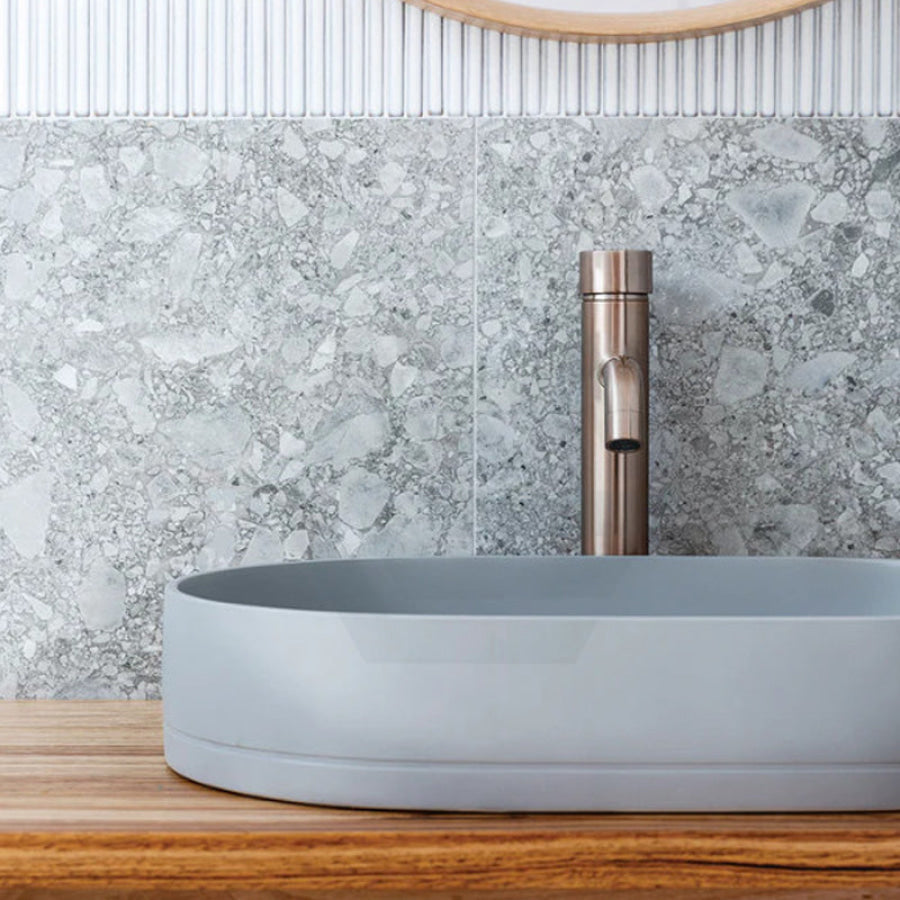 Meir Round Pinless Tall Basin Mixer Champagne Mixers
