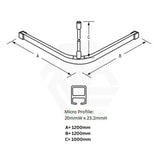 Metlam 1200/1600mm L Bend Shower Curtain Track System in Designer Black Cut to size