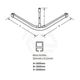 Metlam 1200/1600mm L Bend Shower Curtain Track System in Designer Black Cut to size