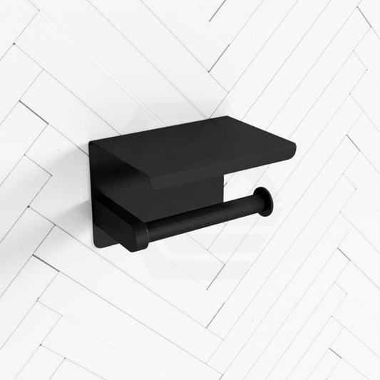 Metlam Single Toilet Roll Holder With Shelf Top Designer Black Paper Holders