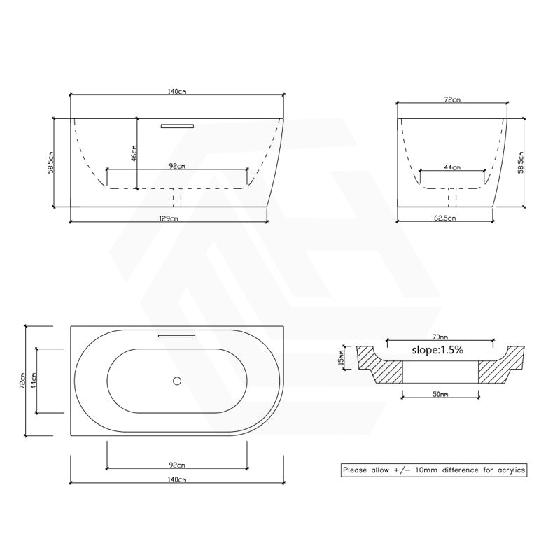 Acrylic Left/Right Corner Bathtub Overflow Available 1300/1400/1500/1700mm - Gloss/Matt White