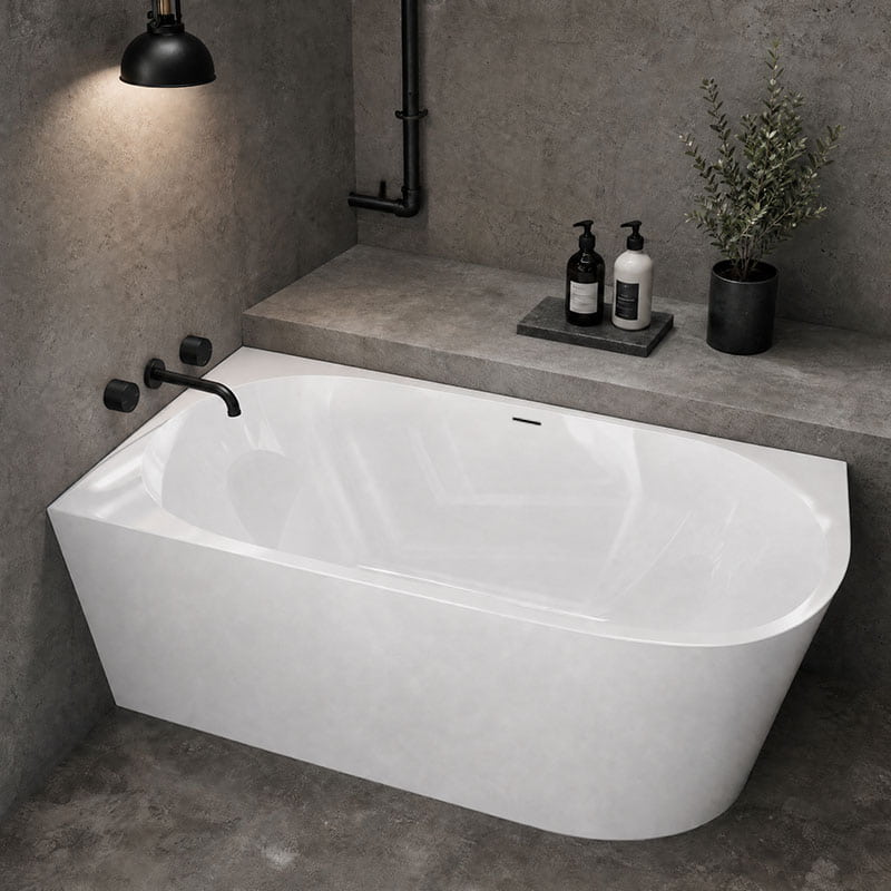 Acrylic Left/Right Corner Bathtub Overflow Available 1300/1400/1485/1680mm - Gloss/Matt White