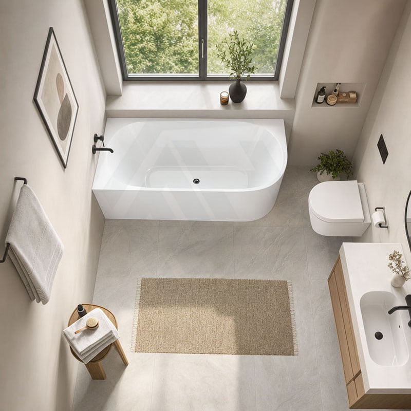 Acrylic Left/Right Corner Bathtub Overflow Available 1300/1400/1485/1680mm - Gloss/Matt White