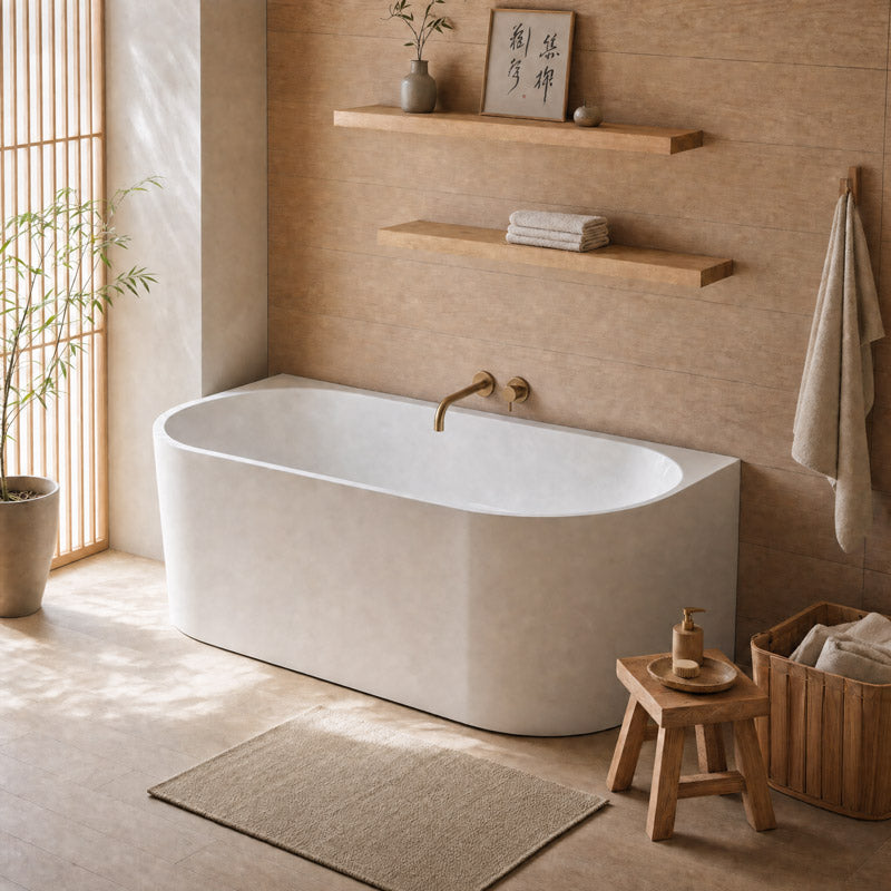 Hanabi Bathtub Back to Wall NO Overflow 1400/1490/1600/1690mm - Gloss White