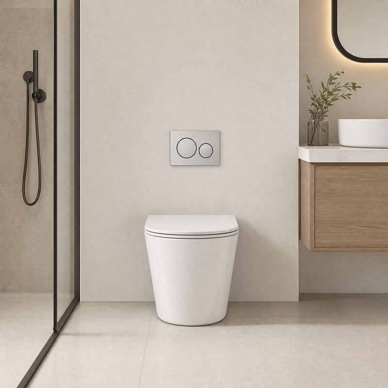 R&T Frameless Inwall Concealed Cistern with Rimless Tornado Wall Faced Toilet Pan & Push Button 580x360x420mm - Gloss White