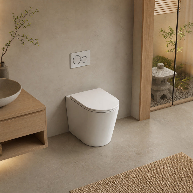 R&T Frameless Inwall Concealed Cistern with Rimless Tornado Wall Faced Toilet Pan & Push Button 580x360x420mm - Gloss White