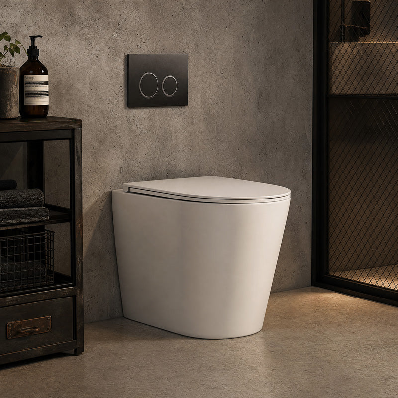 R&T Frameless Inwall Concealed Cistern with Rimless Tornado Wall Faced Toilet Pan & Push Button 580x360x420mm - Gloss White