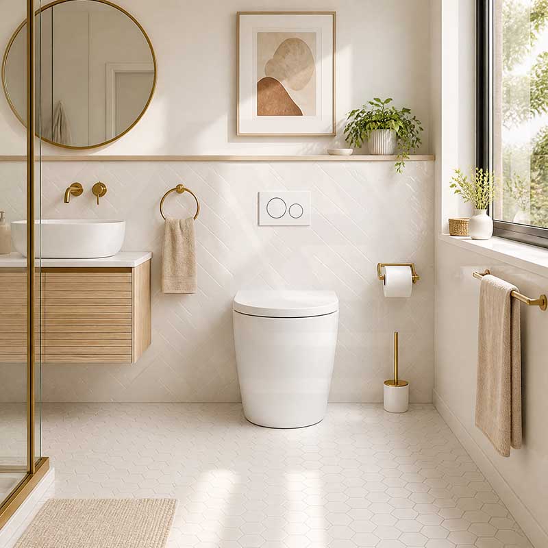R&T Frameless Inwall Concealed Cistern with Tornado Rimless Wall Faced Toilet Pan with Push Button VORTEX Flushing 400x570x360mm