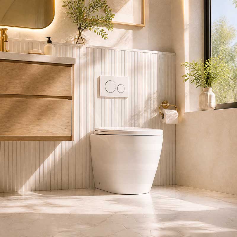 R&T Frameless Inwall Concealed Cistern with Tornado Rimless Wall Faced Toilet Pan with Push Button VORTEX Flushing 400x570x360mm