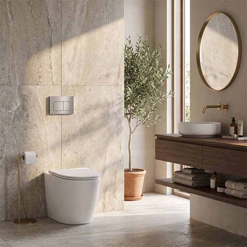 R&T Frameless Inwall Concealed Cistern with Tornado Rimless Wall Faced Toilet Pan with Push Button VORTEX Flushing 400x570x360mm