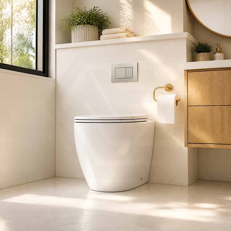 R&T Frameless Inwall Concealed Cistern with Tornado Rimless Wall Faced Toilet Pan with Push Button VORTEX Flushing 400x570x360mm