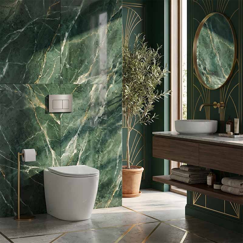 R&T Frameless Inwall Concealed Cistern with Tornado Rimless Wall Faced Toilet Pan with Push Button VORTEX Flushing 400x570x360mm