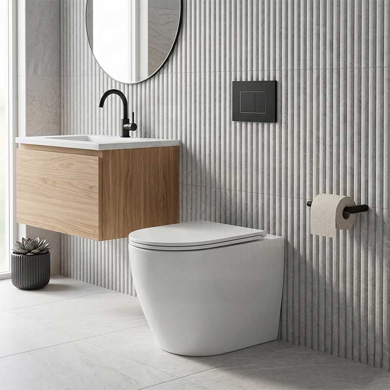 R&T Frameless Inwall Concealed Cistern with Tornado Rimless Wall Faced Toilet Pan with Push Button VORTEX Flushing 400x570x360mm